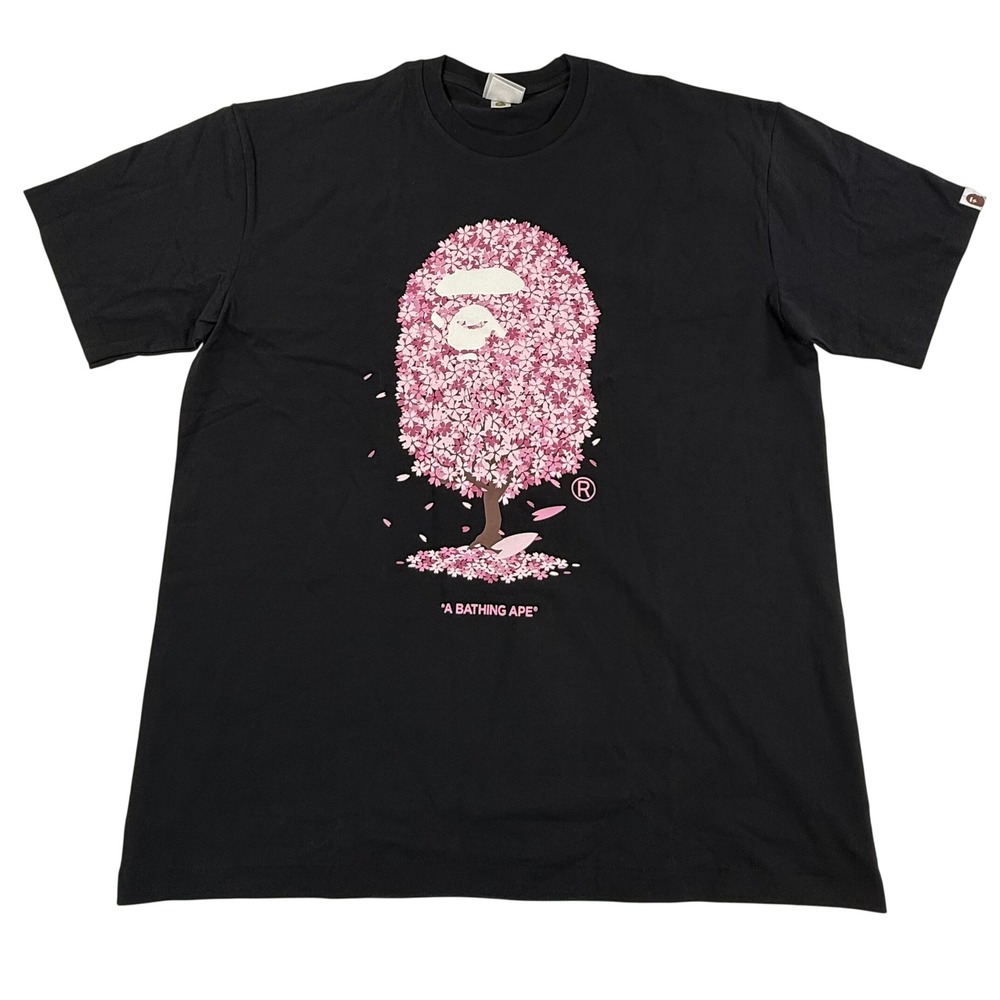 A Bathing Ape Sakura Cherry Blossom Ape Head Black Graphic T-Shirt 2XL Mens